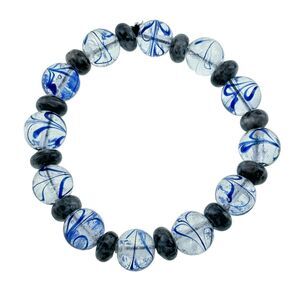 Artisan 10mm-13mm Blue Swirl Glass Beaded Stretch Bracelet 8"